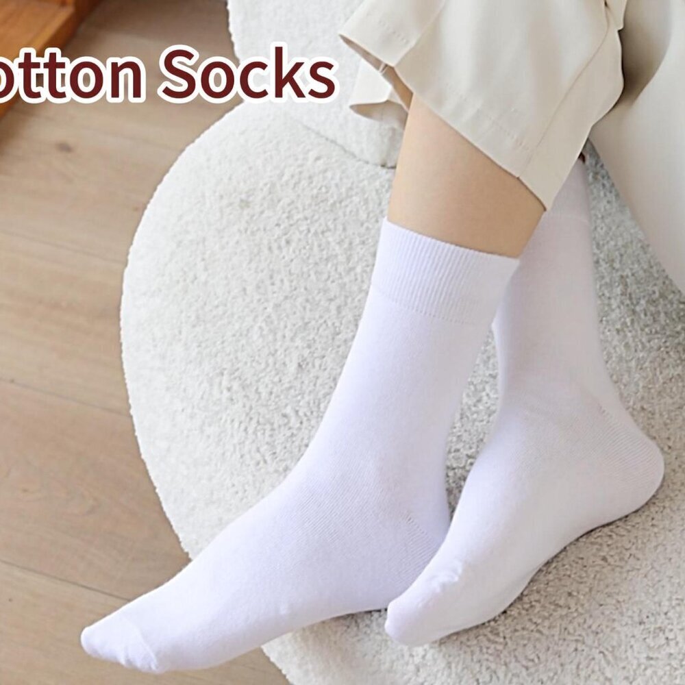 Thin Cotton Crew Socks Soft Casual Aesthetic Minimal Everyday Wear 5 Pairs - Picture 8 of 8